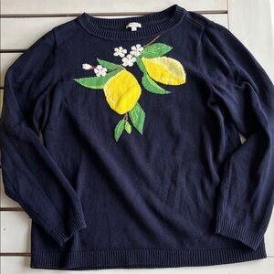 Talbots Cotton Pullover Sweater With Lemons Navy Blue Sz Large